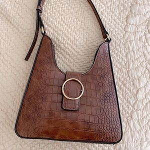 Mango | brown faux croc shoulder structured bag ; new, unworn